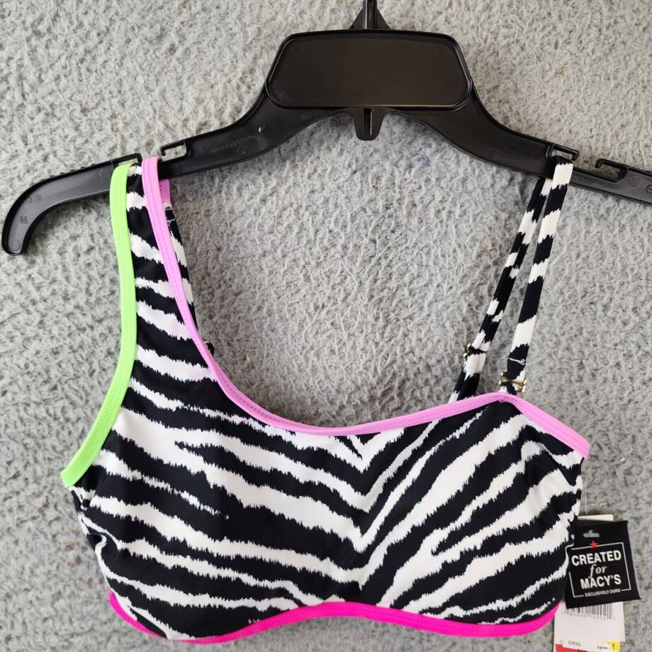California Waves Printed Asymmetric Bikini Top Juniors M Multi Hook & Eye Back +