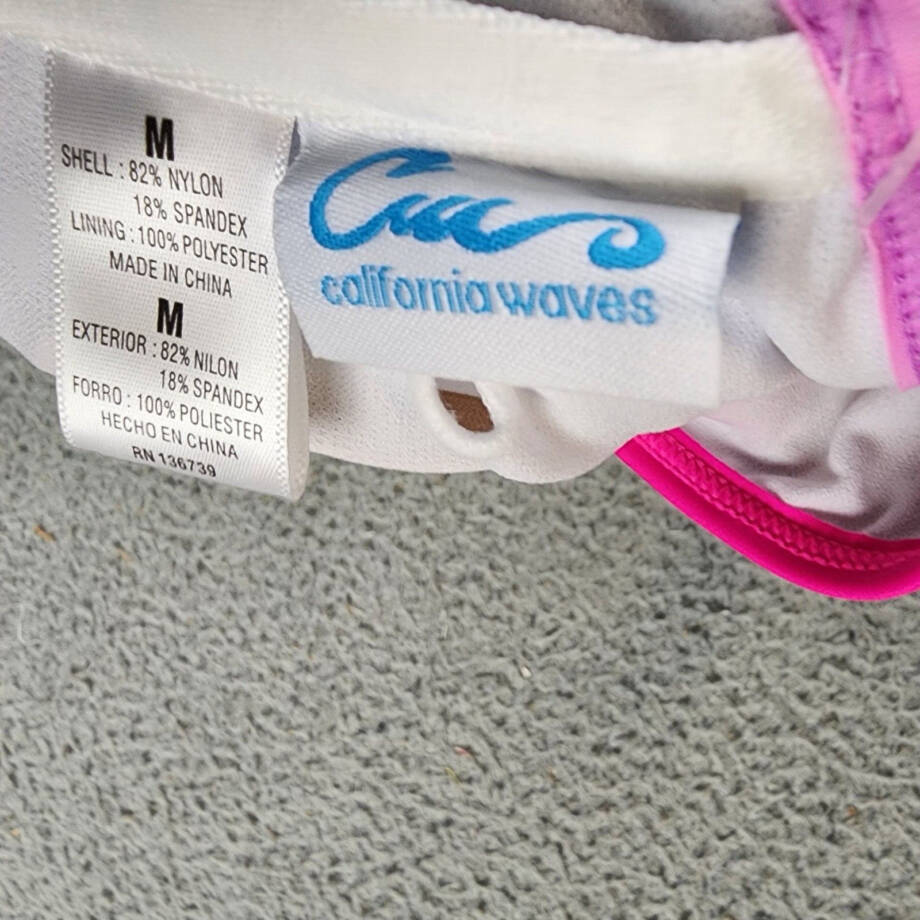 California Waves Printed Asymmetric Bikini Top Juniors M Multi Hook & Eye Back +