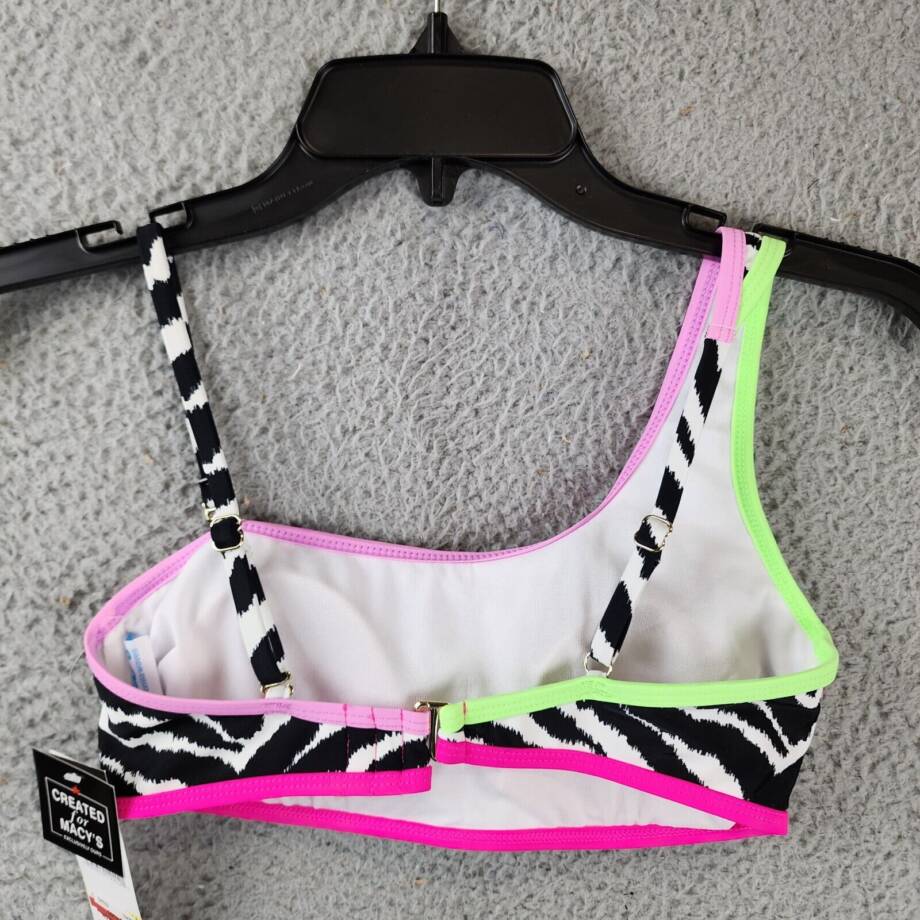 California Waves Printed Asymmetric Bikini Top Juniors M Multi Hook & Eye Back +