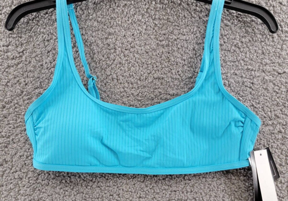 California Waves Ribbed Bralette Bikini Top Juniors M Turquoise Hook Closure