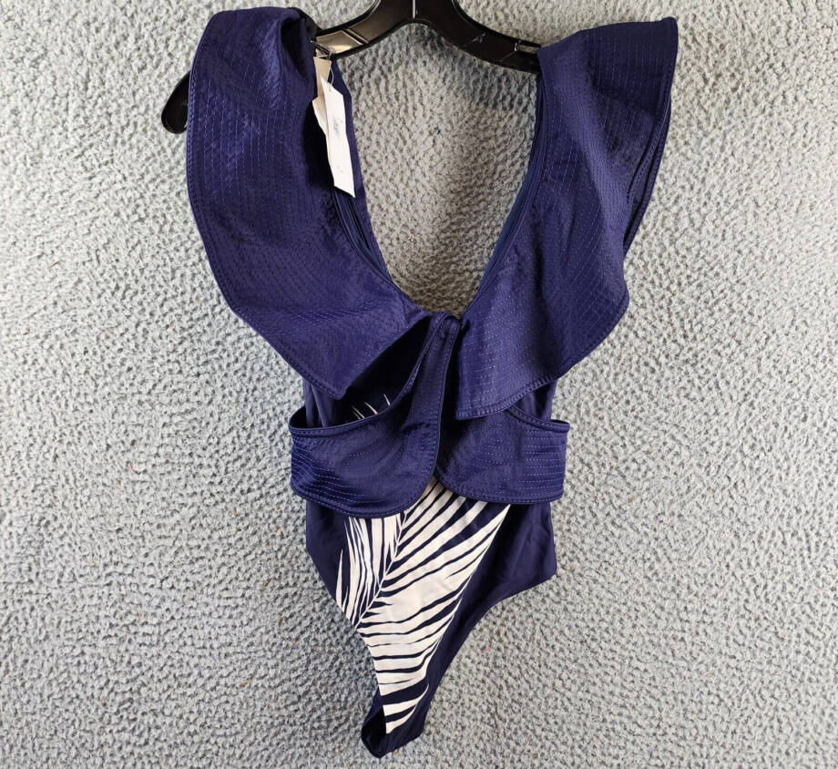 Johanna Ortiz Navegando Ando Ruffled One Piece Swimsuit Women's XS Navy/Ecru~