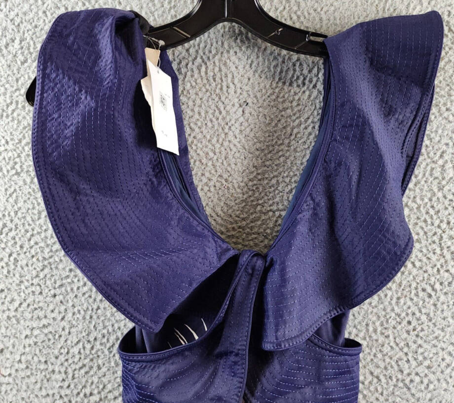 Johanna Ortiz Navegando Ando Ruffled One Piece Swimsuit Women's XS Navy/Ecru~
