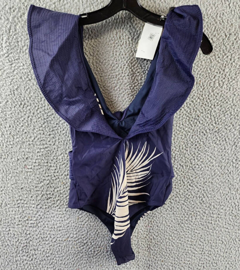 Johanna Ortiz Navegando Ando Ruffled One Piece Swimsuit Women's XS Navy/Ecru~