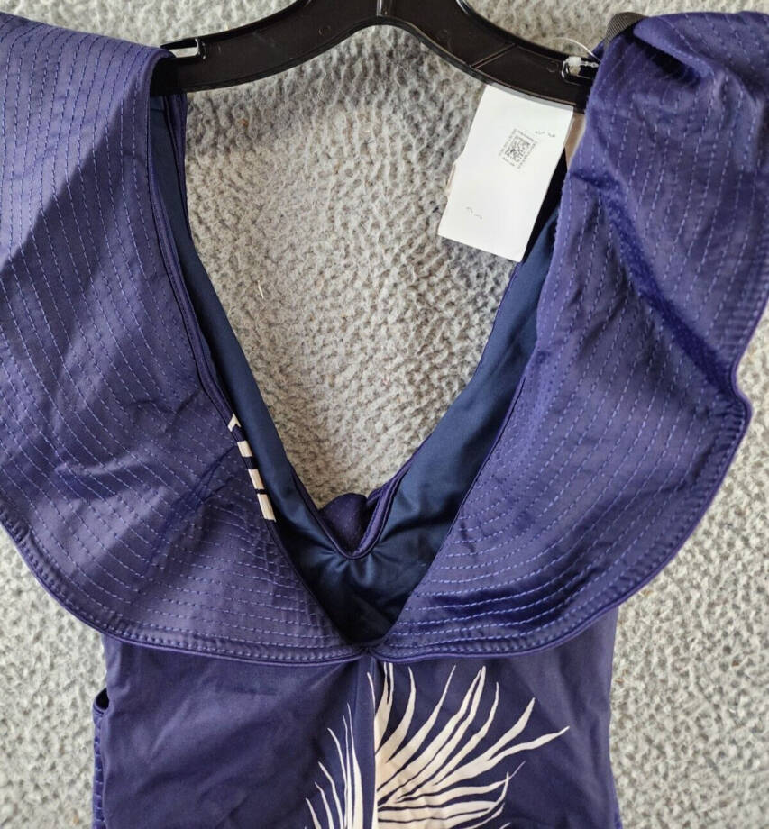 Johanna Ortiz Navegando Ando Ruffled One Piece Swimsuit Women's XS Navy/Ecru~