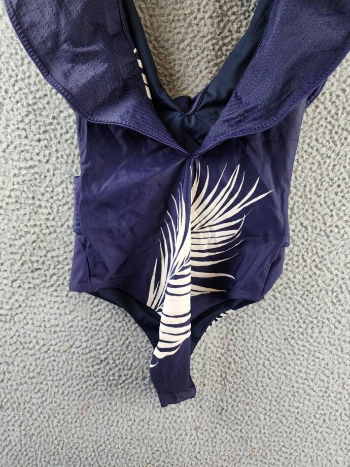Johanna Ortiz Navegando Ando Ruffled One Piece Swimsuit Women's XS Navy/Ecru~