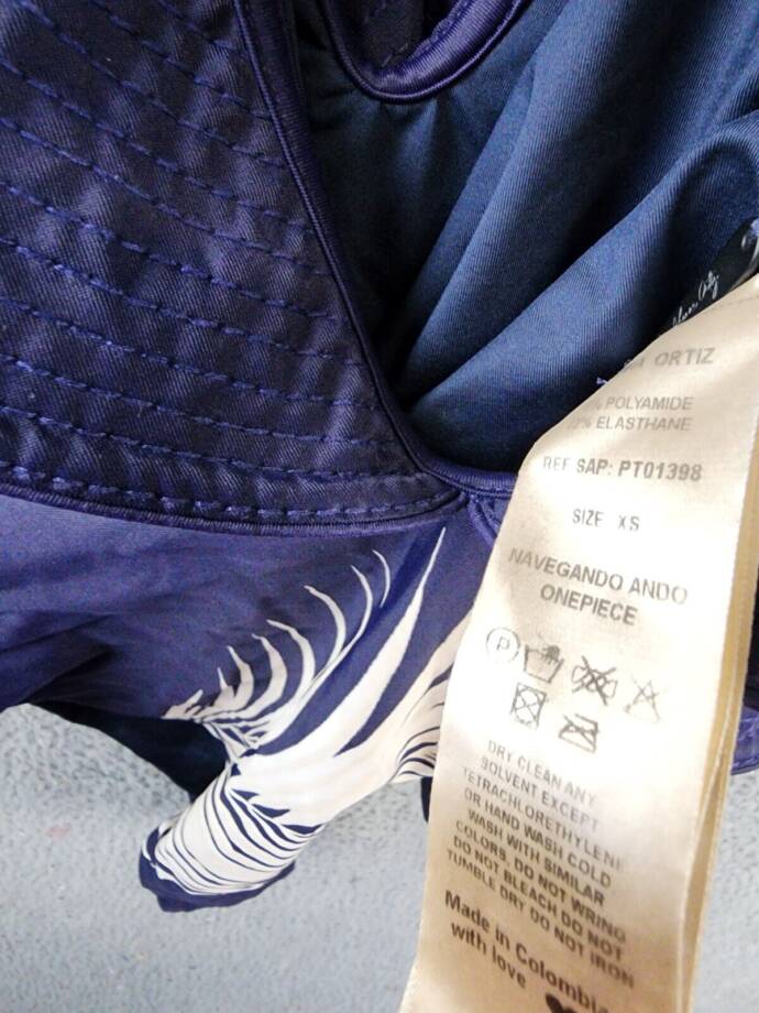 Johanna Ortiz Navegando Ando Ruffled One Piece Swimsuit Women's XS Navy/Ecru~