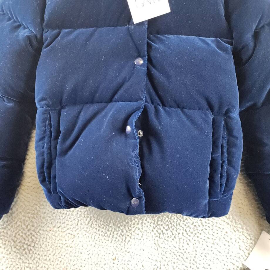 SAM. Sophia Velvet Puffer Jacket Girls 10 Navy Solid Long Sleeve Snap Closure