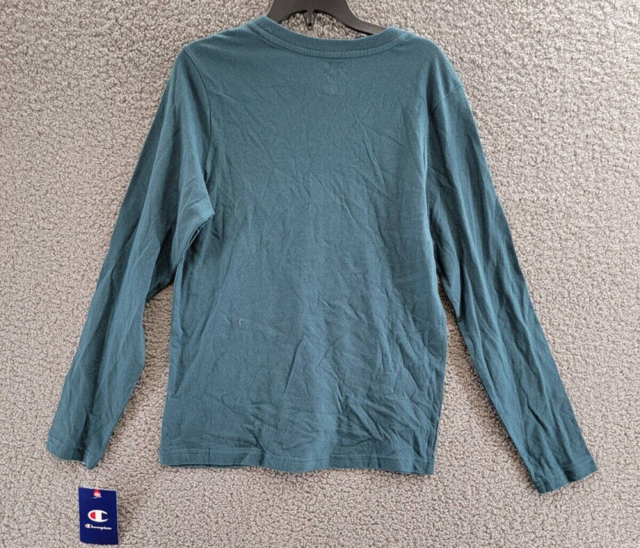 Champion Long-Sleeve T-Shirt Big Boys L 14/16 Metallic Teal Crew Neck Pullover