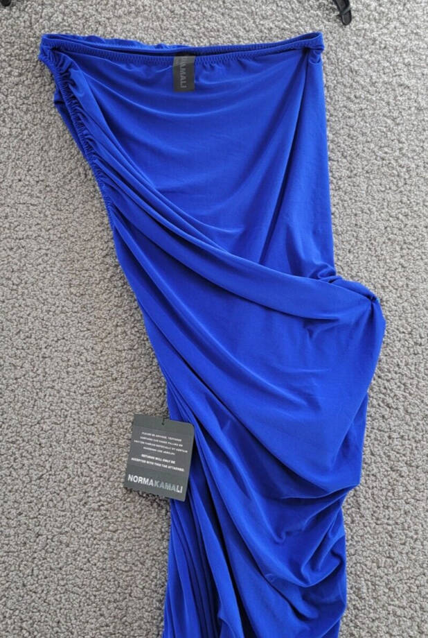 Norma Kamali Diana Gown Women's XS/34 Electric Blue Asymmetrical Pullover Style