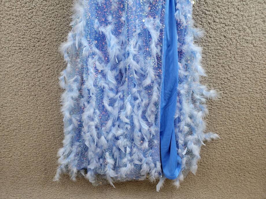 Dear Moon Embellished Illusion-Corset Feather-Skirt Gown Juniors 0 Blue Lace Zip