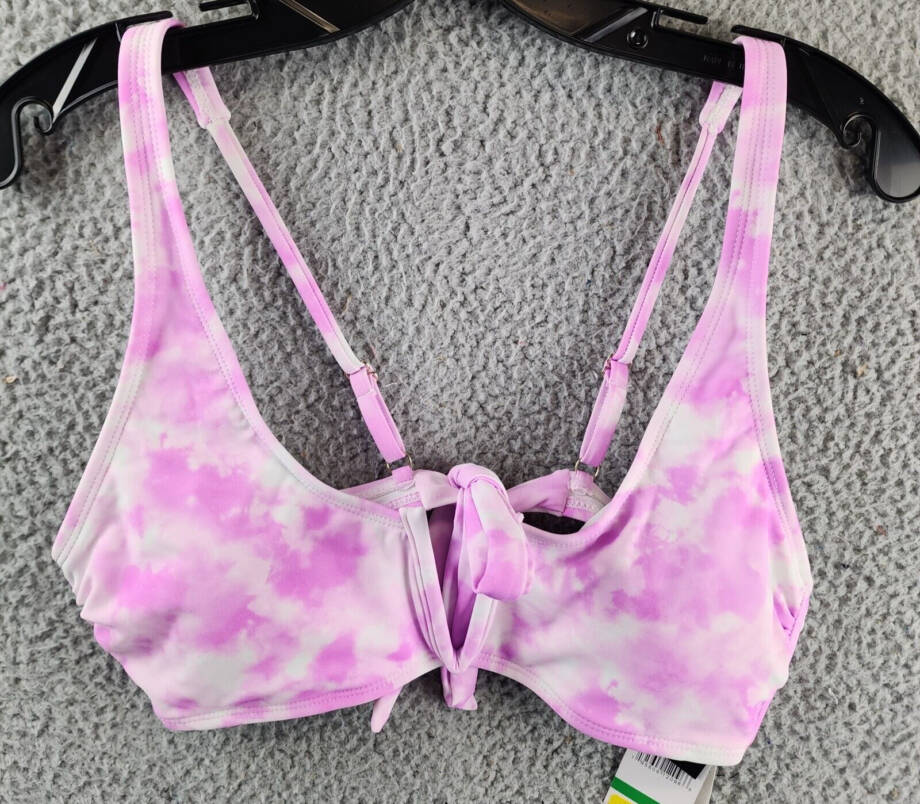 California Waves V-Wire Bralette Bikini Top Juniors L Pink Tie Dye Adjustable