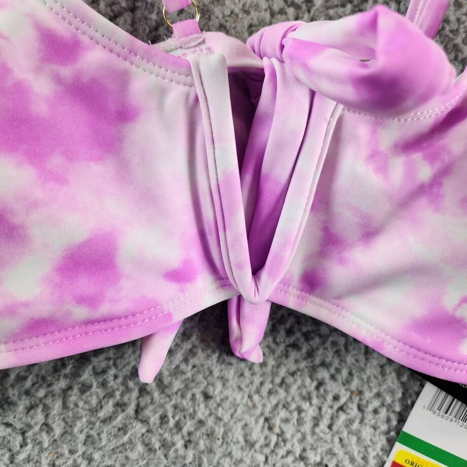 California Waves V-Wire Bralette Bikini Top Juniors L Pink Tie Dye Adjustable