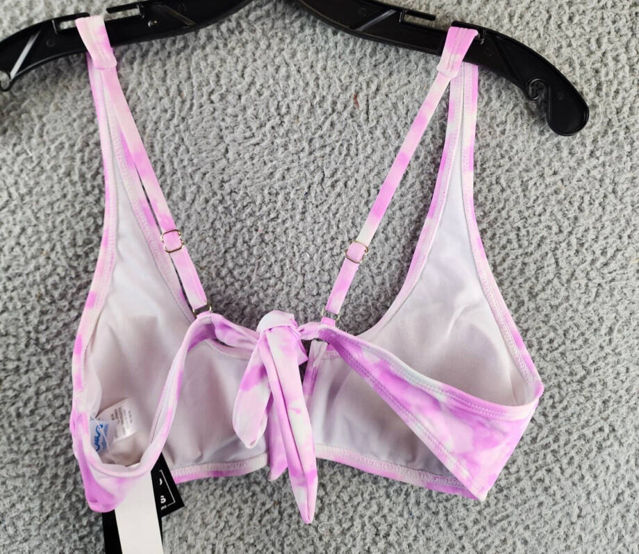 California Waves V-Wire Bralette Bikini Top Juniors L Pink Tie Dye Adjustable