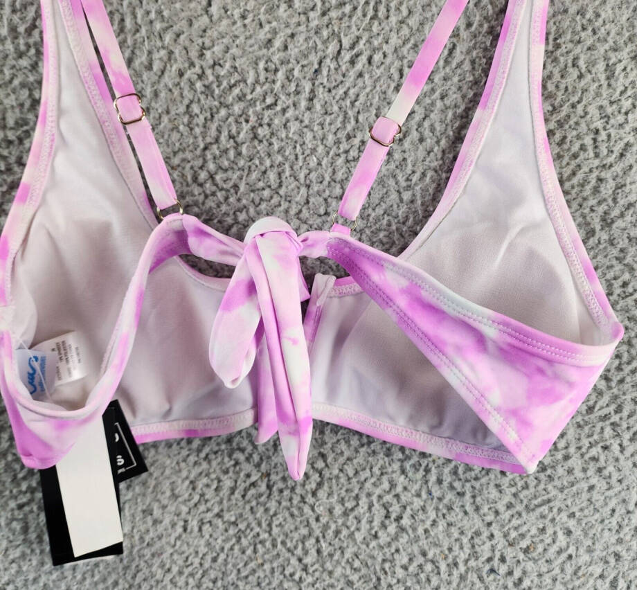 California Waves V-Wire Bralette Bikini Top Juniors L Pink Tie Dye Adjustable