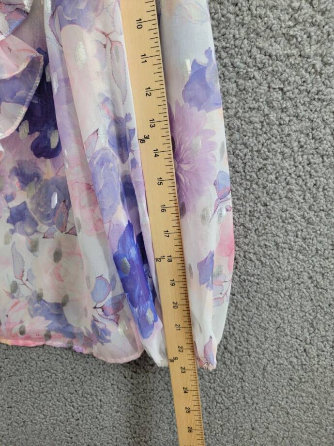 Beulah Cascade Ruffle Neck Button Top Juniors S Multi Floral Sheer Long Sleeve