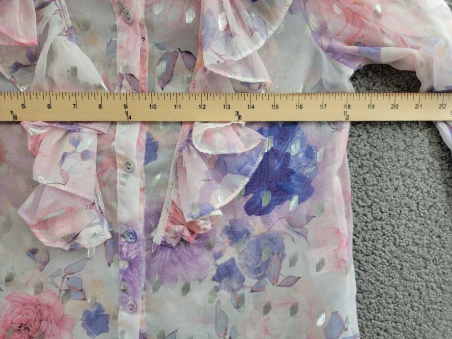 Beulah Cascade Ruffle Neck Button Top Juniors S Multi Floral Sheer Long Sleeve