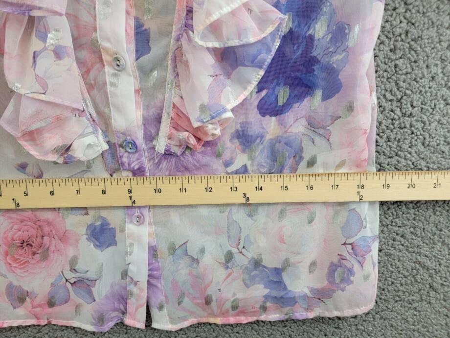Beulah Cascade Ruffle Neck Button Top Juniors S Multi Floral Sheer Long Sleeve
