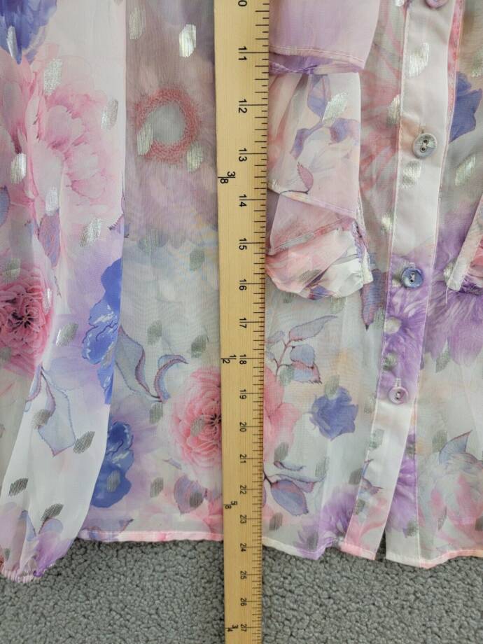 Beulah Cascade Ruffle Neck Button Top Juniors S Multi Floral Sheer Long Sleeve