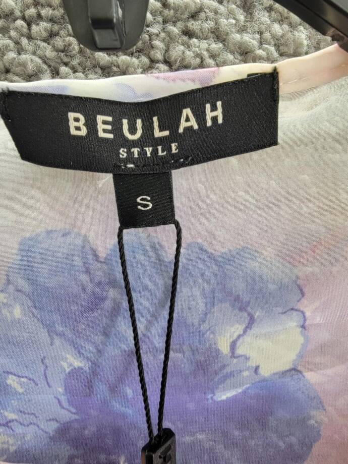 Beulah Cascade Ruffle Neck Button Top Juniors S Multi Floral Sheer Long Sleeve