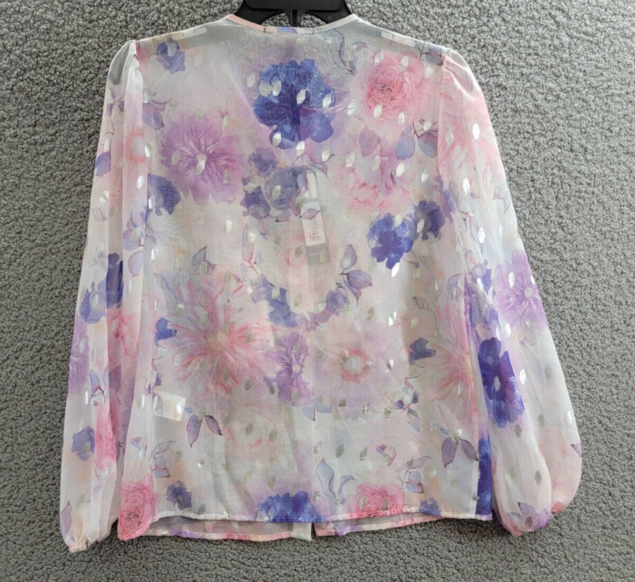 Beulah Cascade Ruffle Neck Button Top Juniors S Multi Floral Sheer Long Sleeve