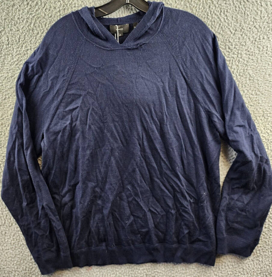 Vince Extra Fine Merino Wool Hoodie Men's L Coastal Blue Long Sleeve Pullover~