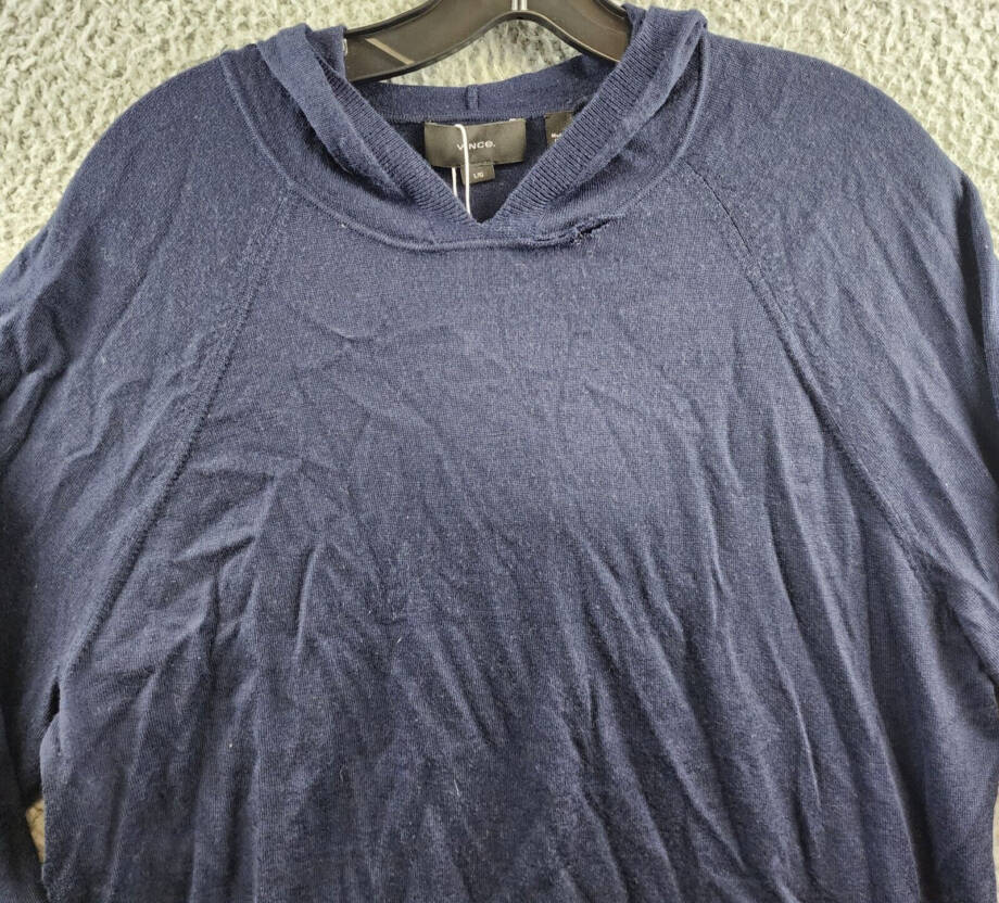 Vince Extra Fine Merino Wool Hoodie Men's L Coastal Blue Long Sleeve Pullover~