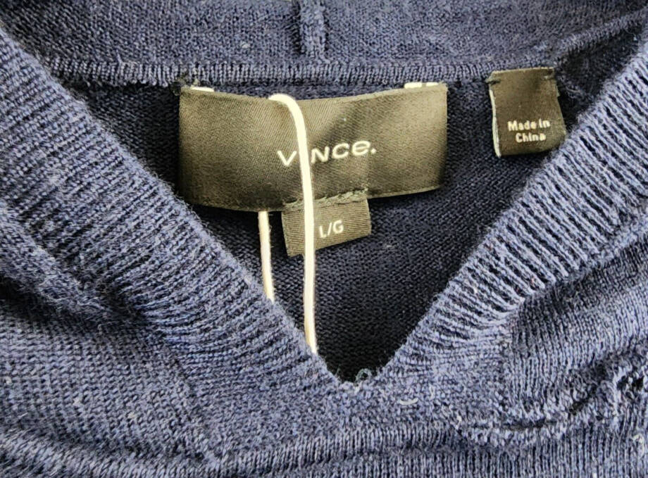 Vince Extra Fine Merino Wool Hoodie Men's L Coastal Blue Long Sleeve Pullover~
