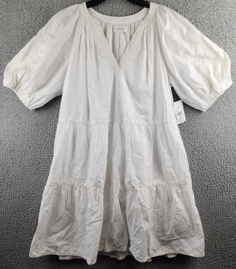 Velvet By Graham & Spencer Chrissy Boho Dress Womens M Off White V-Neck Pullover