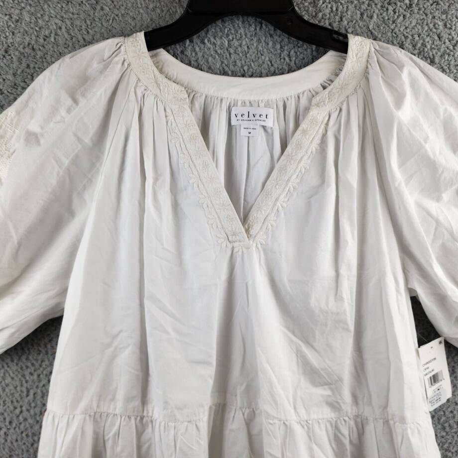 Velvet By Graham & Spencer Chrissy Boho Dress Womens M Off White V-Neck Pullover