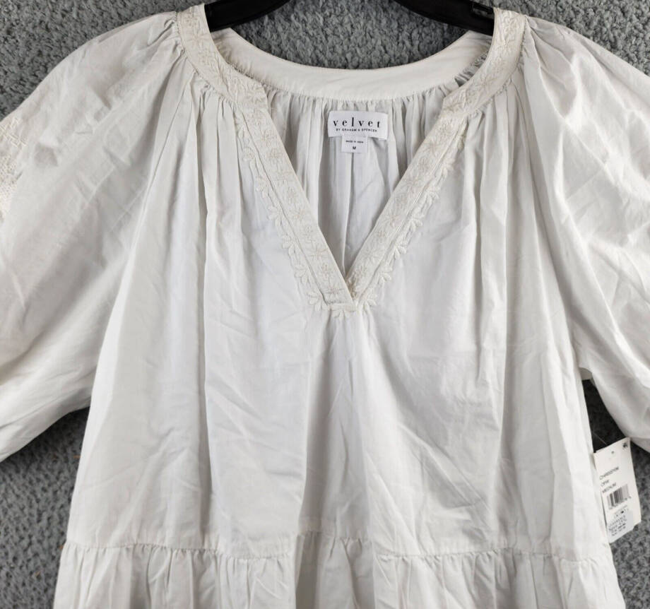 Velvet By Graham & Spencer Chrissy Boho Dress Womens M Off White V-Neck Pullover