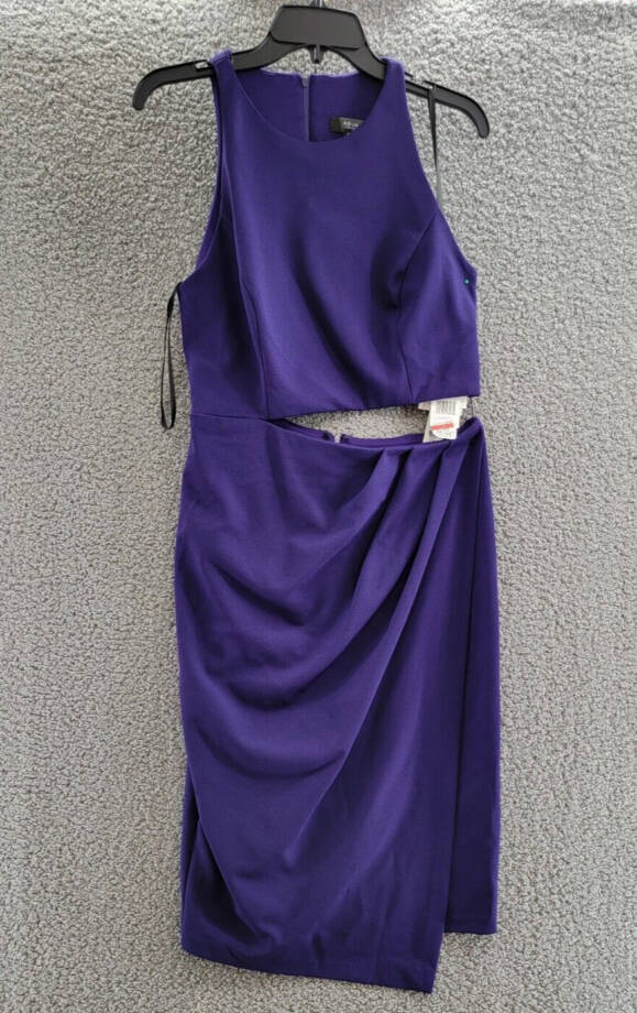 AQUA Cut-out Knee-length Dress Women's 12 Purple Round Neck Back Zip Closure