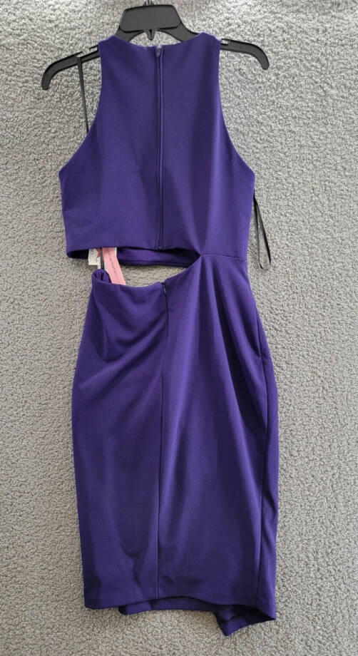 AQUA Cut-out Knee-length Dress Women's 12 Purple Round Neck Back Zip Closure