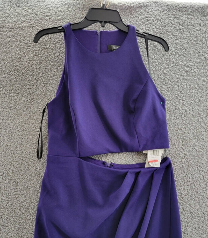 AQUA Cut-out Knee-length Dress Women's 12 Purple Round Neck Back Zip Closure
