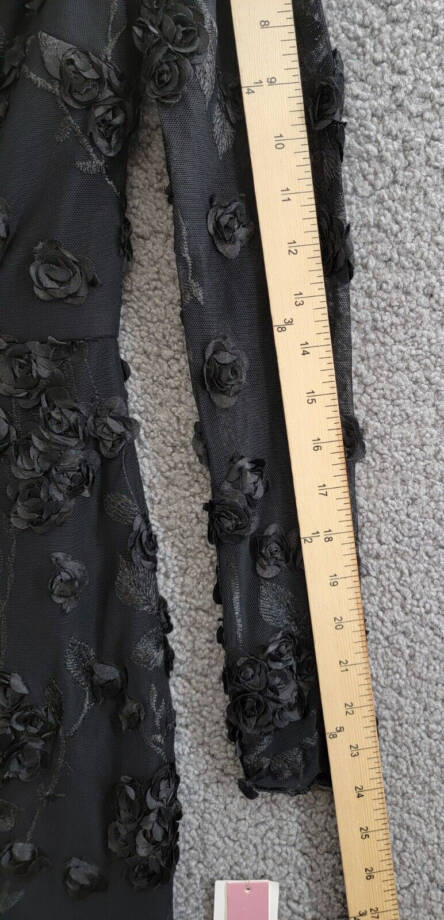 Aqua Floral Embroidered Dress Women's 0 Black Boat Neck Zip Closure Long Sleeve