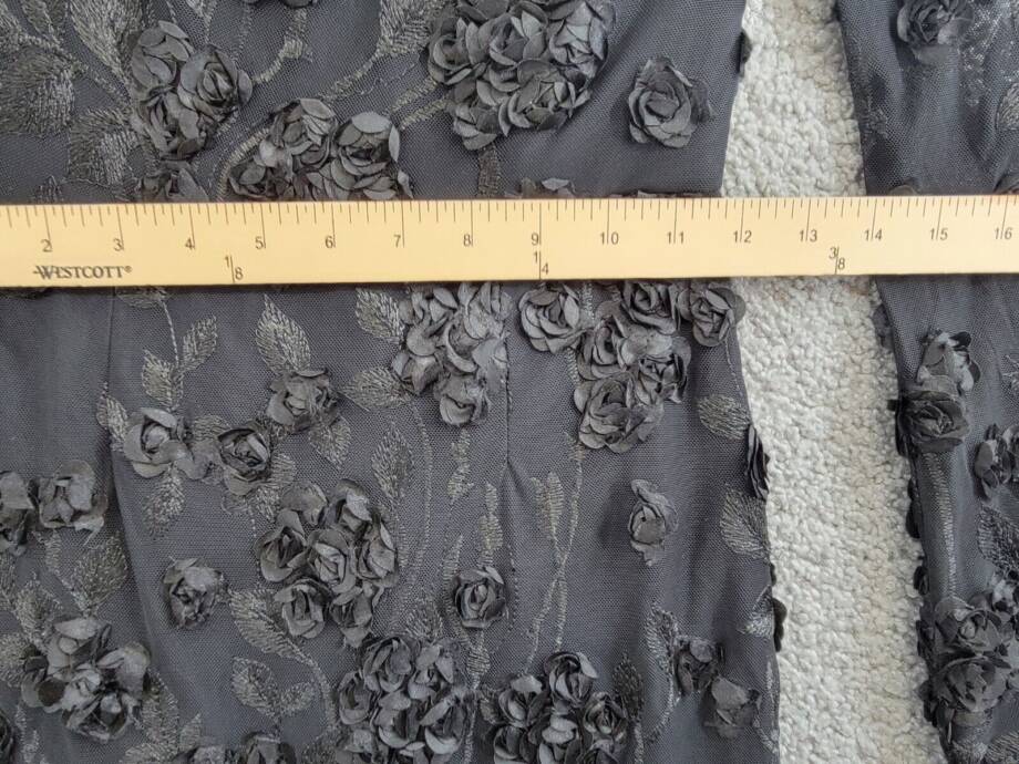 Aqua Floral Embroidered Dress Women's 0 Black Boat Neck Zip Closure Long Sleeve