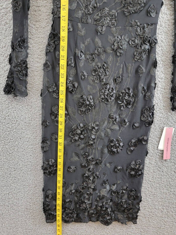 Aqua Floral Embroidered Dress Women's 0 Black Boat Neck Zip Closure Long Sleeve