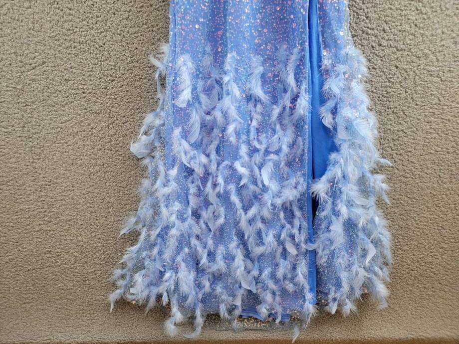 Dear Moon Embellished Illusion-Corset Feather-Skirt Gown Juniors 3 Periwinkle