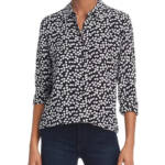 Equipment Essential Silk Heart Print Shirt Women's XXL Black/White Long Sleeve
