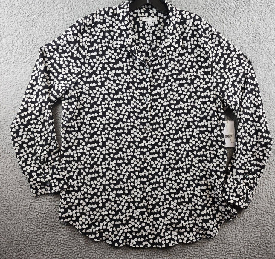 Equipment Essential Silk Heart Print Shirt Women's XXL Black/White Long Sleeve