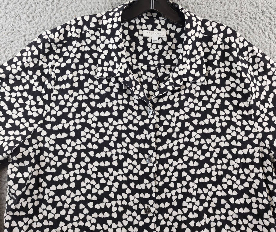 Equipment Essential Silk Heart Print Shirt Women's XXL Black/White Long Sleeve