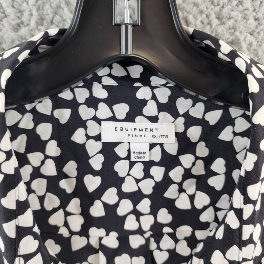 Equipment Essential Silk Heart Print Shirt Women's XXL Black/White Long Sleeve