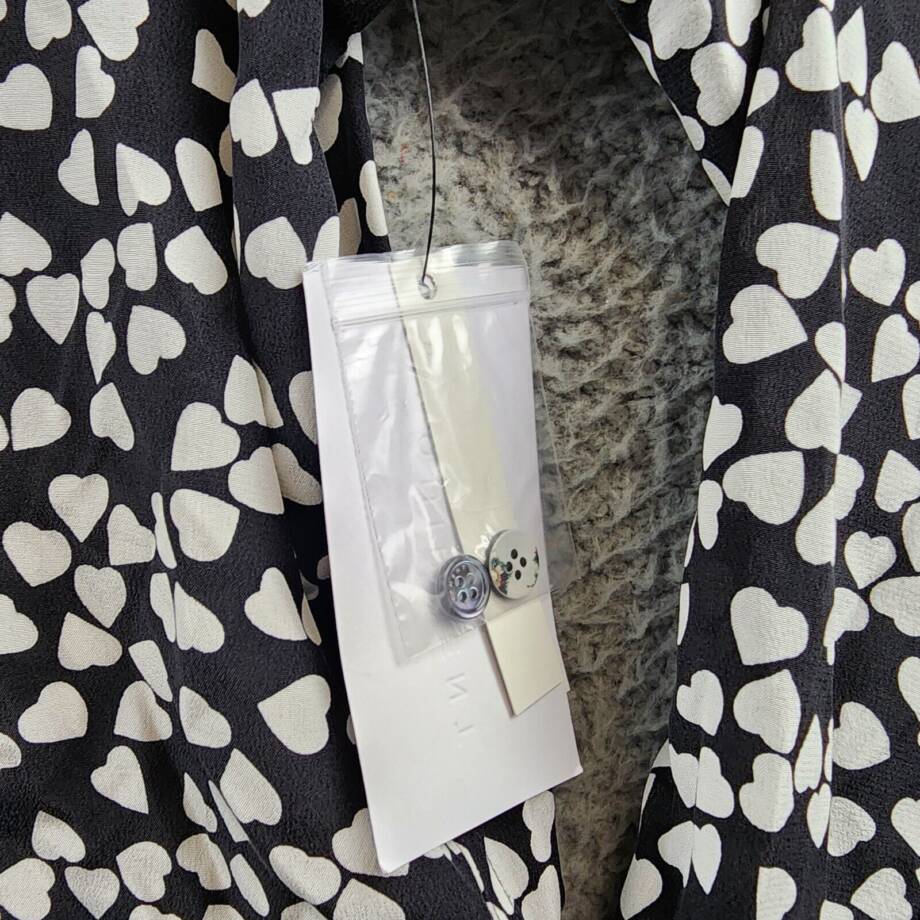 Equipment Essential Silk Heart Print Shirt Women's XXL Black/White Long Sleeve