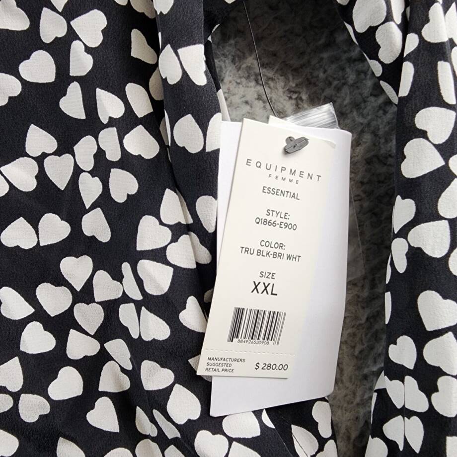 Equipment Essential Silk Heart Print Shirt Women's XXL Black/White Long Sleeve