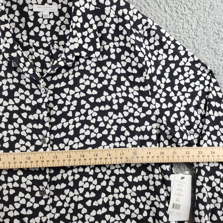 Equipment Essential Silk Heart Print Shirt Women's XXL Black/White Long Sleeve