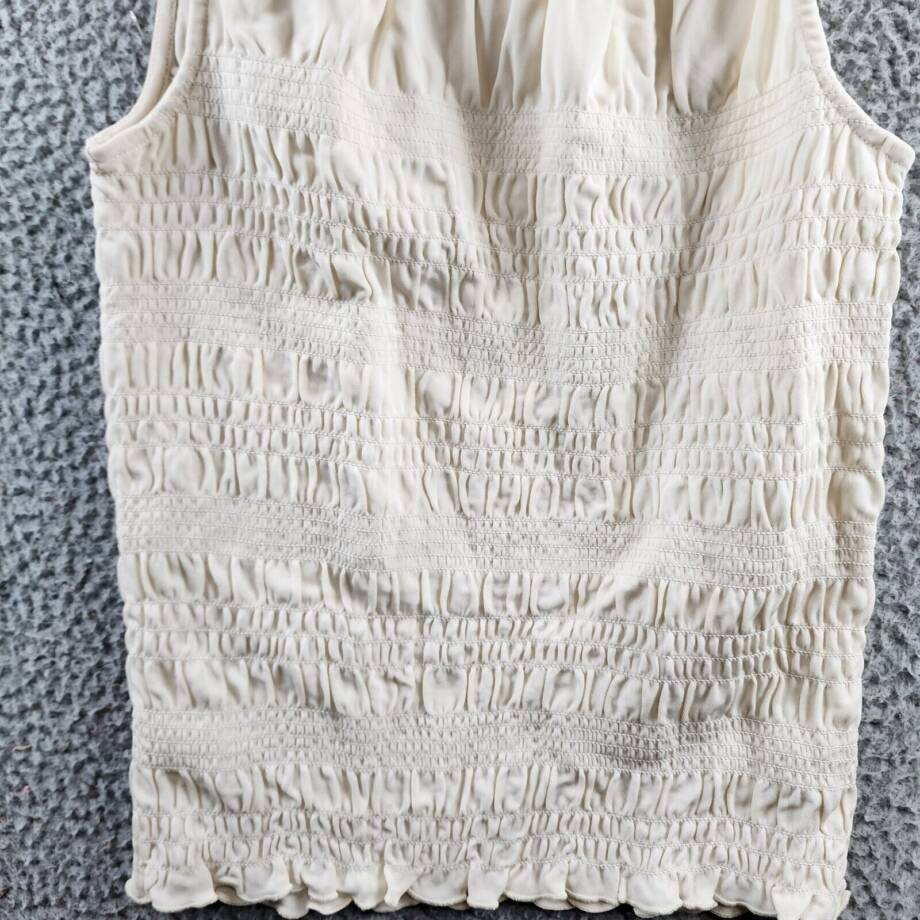 Frame Smocked Knit Halter Top Women's XS Bone Ruffle Trim Sleeveless Pullover