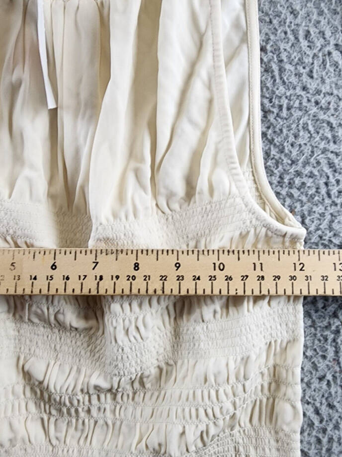 Frame Smocked Knit Halter Top Women's XS Bone Ruffle Trim Sleeveless Pullover