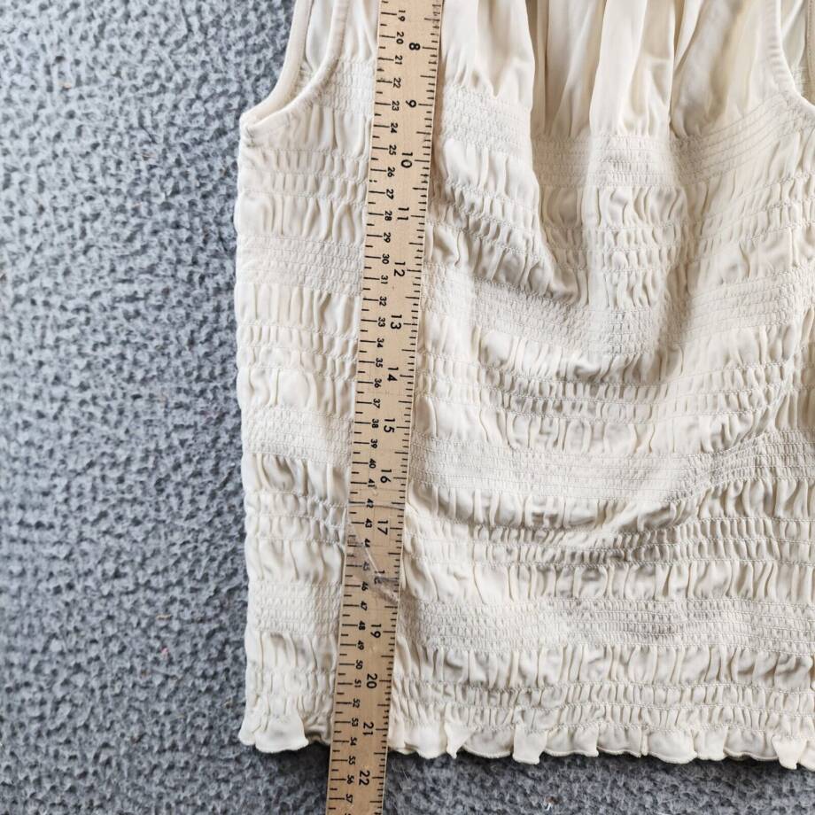 Frame Smocked Knit Halter Top Women's XS Bone Ruffle Trim Sleeveless Pullover
