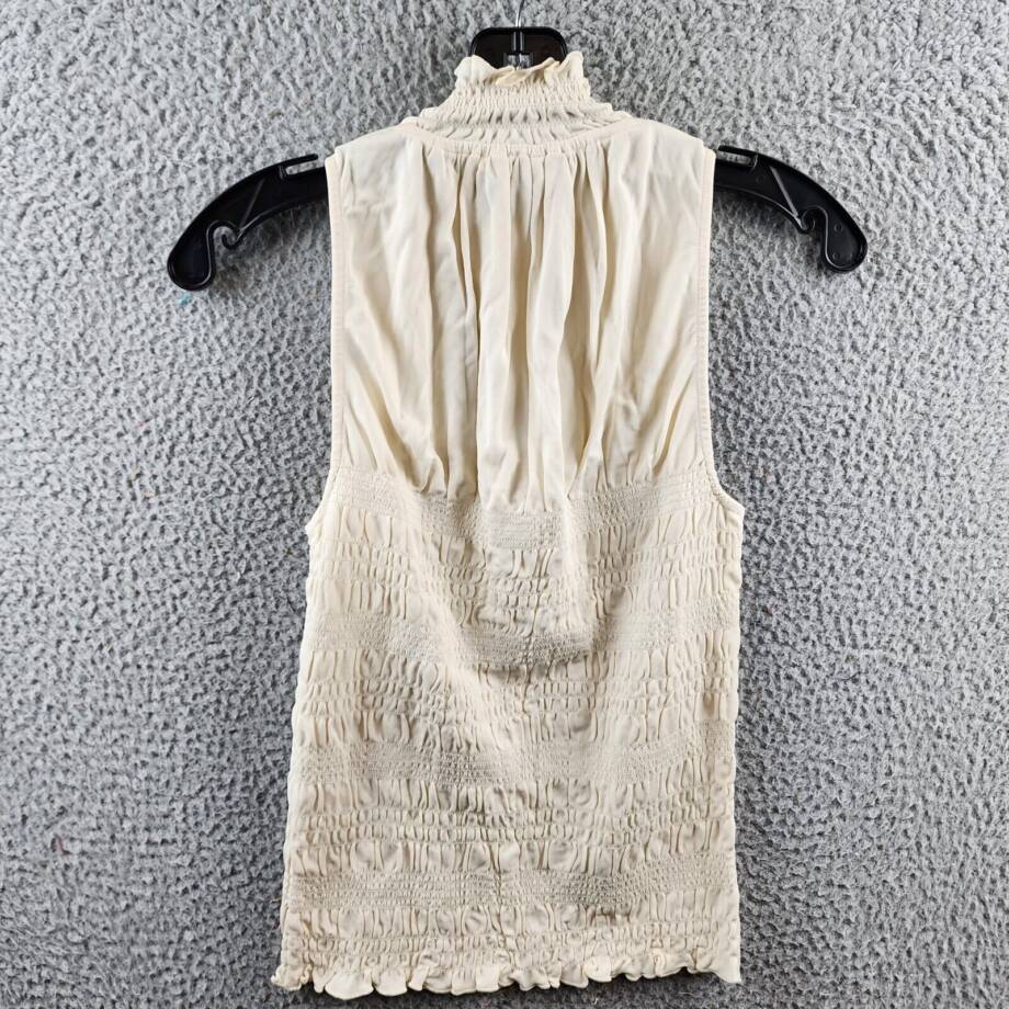 Frame Smocked Knit Halter Top Women's XS Bone Ruffle Trim Sleeveless Pullover