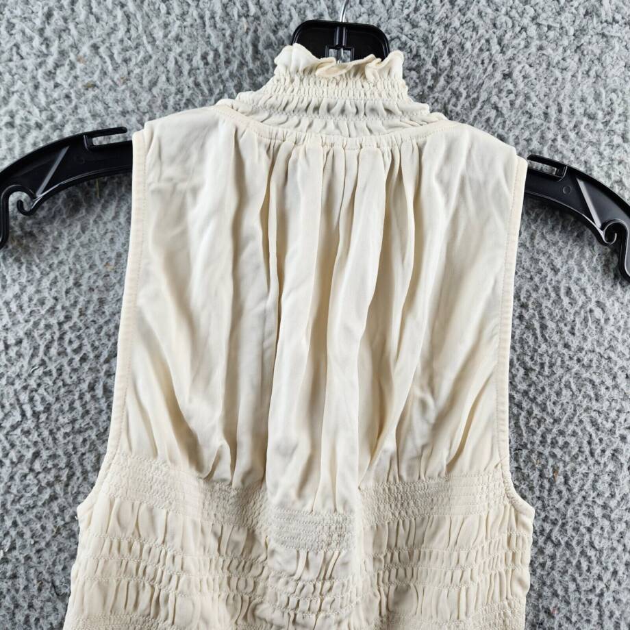 Frame Smocked Knit Halter Top Women's XS Bone Ruffle Trim Sleeveless Pullover