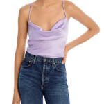 Cinq à Sept Braided Marta Silk Cami Women's L Lilac Wine Cowl Neck Sleeveless